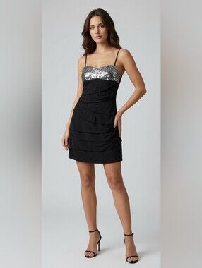 Vintage Deb Sequin Mini‎ Dress S Ruffle Y2K 90s Hoco Prom Siren Empire Coquette